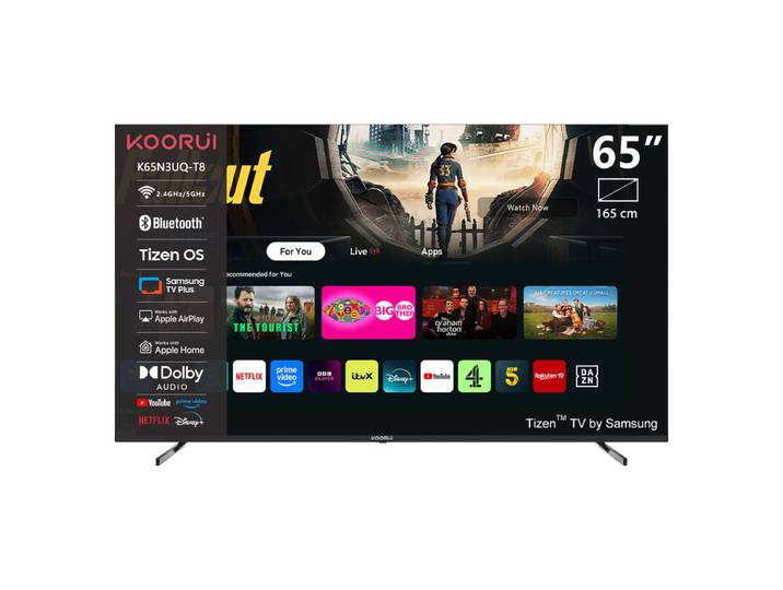 KOORUI K65N3UQ-T8 Smart TV 65 pouces 4K UHD QLED avec Tizen OS, Design sans bords, Dolby Audio, Finition métallique premium, Assemblé aux Pays-Bas