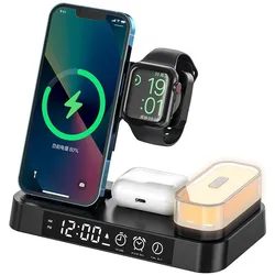 Lobwerk 5in1 induktive Ladestation Qi Wireless Charger Ladegerät Digitaluhr Nachtlicht, Wireless Charger