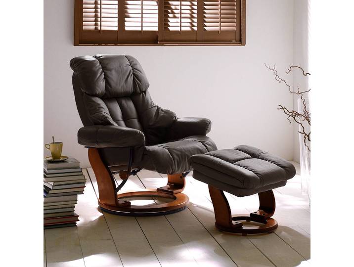 Fauteuil relax et repose-pieds Marron/Marron Surfaces de contact : cuir véritable Revers : imitation cuir Structure : bois moulé Marron 90 x