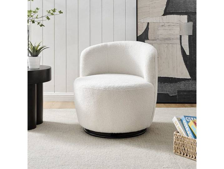 Fauteuil pivotant en tissu bouclette blanc - SHERPA