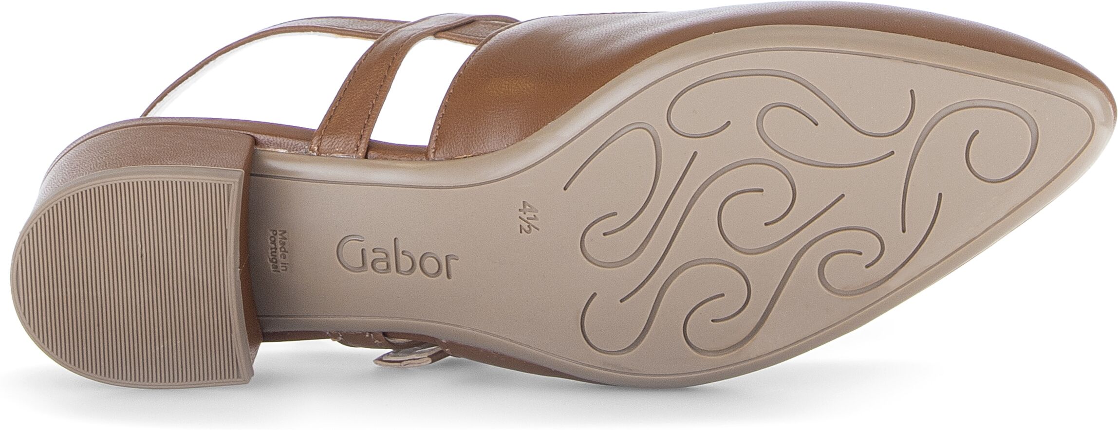 Slingpumps GABOR, Damen, Gr. 38,5, Leder, braun (cognac), Nappaleder, unifarben, Schuhe Slingpumps, Blockabsatz, Businessschuh mit zwei verstellbaren Schnallen cognac 38,5, Leder