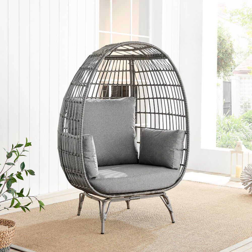 Bloomsbury Market Coffeyville Cosy Rattan Weave Egg Chair Garden With Cushion - Contemporary Modern Design Grey 150cm H X 108cm W X 88cm D