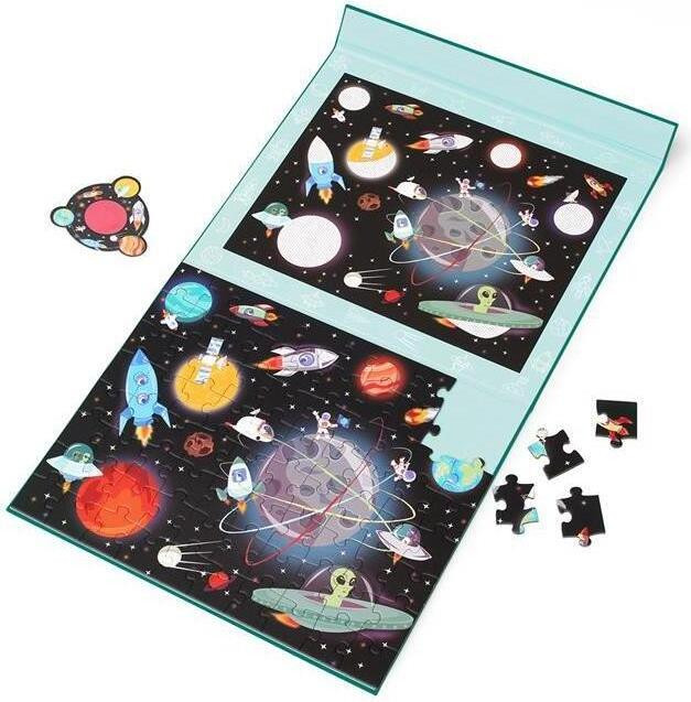 Magnetische 2-in-1 puzzel met vergrootglas - Ruimte thema