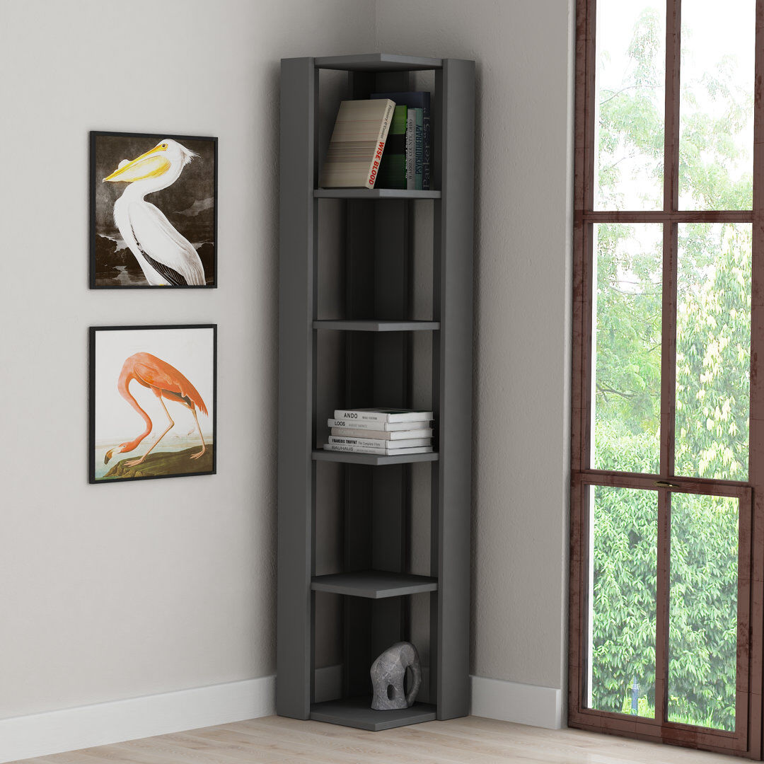 Zipcode Design Nati Modern Corner Bookcase 5 Tiers   34 x 34 x 161 cm   Space-Saving Design Antracite 408.94cm H X 86.36cm W X 34cm D