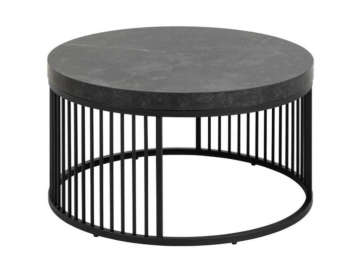 Couchtisch, Schwarz, Metall, Marmoroptik, rund, rund, Gittergestell, 65x35x65 cm, Wohnzimmer, Wohnzimmertische, Couchtische, Couchtische Marmoroptik