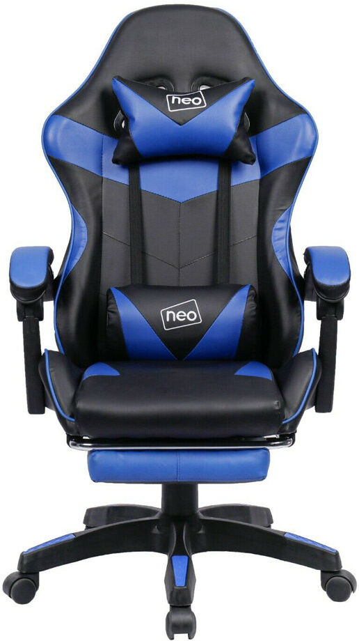 NeoDirect Racing Massage Computer Gaming Chair with Footrest Blue/Black 125cm H X 66cm W X 55cm D