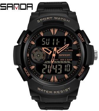 DynamicDeals Student Sports Watch, Dual Display Waterproof Digital LED Watch, Multifunction Electronic Student Timepiece black Rose