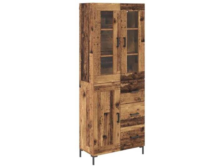 GHVBNMF Highboard 2-teilig Glastüren Schubladen Altholz Holzwerkstoff Platzsparende Wandkombination für Wohnzimmer und Esszimmer mit 3 Schubladen sowie 3 eleganten Glastüren in Altholz-Optik.