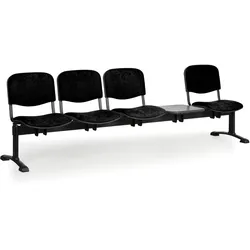Gepolsterte Wartezimmerbank, Traversenbank VIVA, 4-sitzer + Tisch, schwarz, schwarze Füße