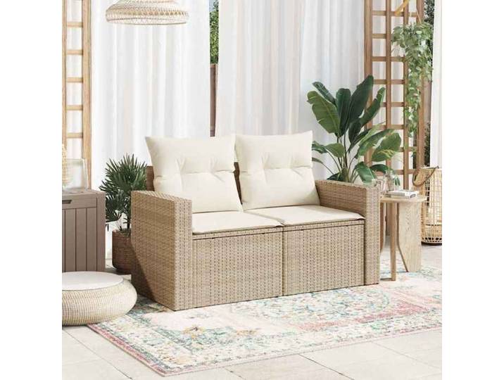Elégant Canapé confortable Sofa de patio Canapé de jardin - avec coussins - 2 places beige résine tressée &0_9936220