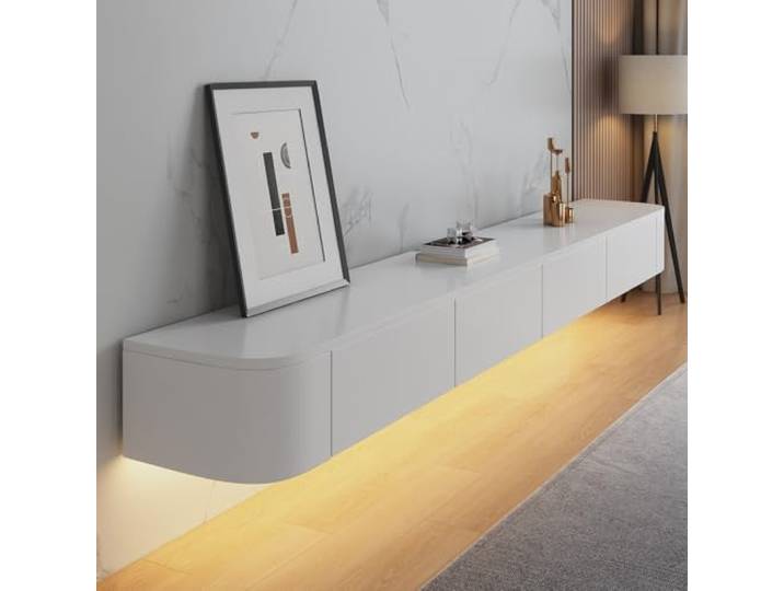 SZKTHD Schwebendes TV-Möbel Zur Wandmontage Moderner TV-Schrank mit 2 Türen und 2 Klappen – TV-Lowboard / Entertainment-Center(White color - A,160CM/63.0IN)