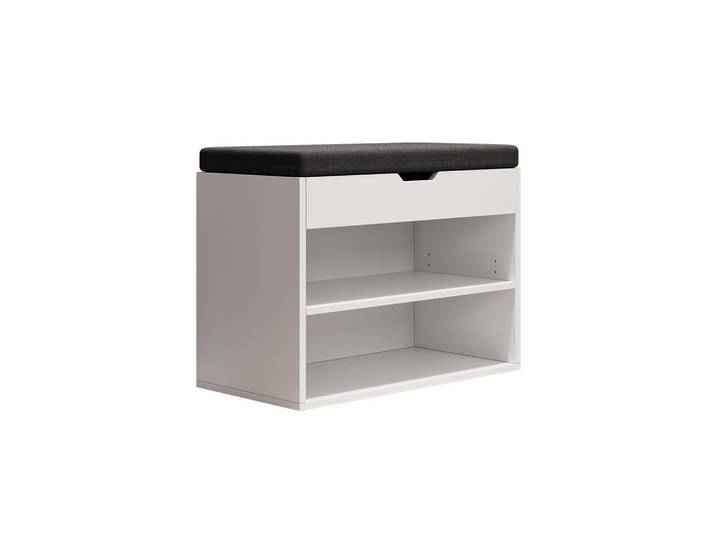 Vicco Schuhbank Titus Weiß 60 x 45 cm mit Auflage, Holzwerkstoff, Rechteckig, 60x45x30 cm, Garderobe, Schuhaufbewahrung, Schuhregale