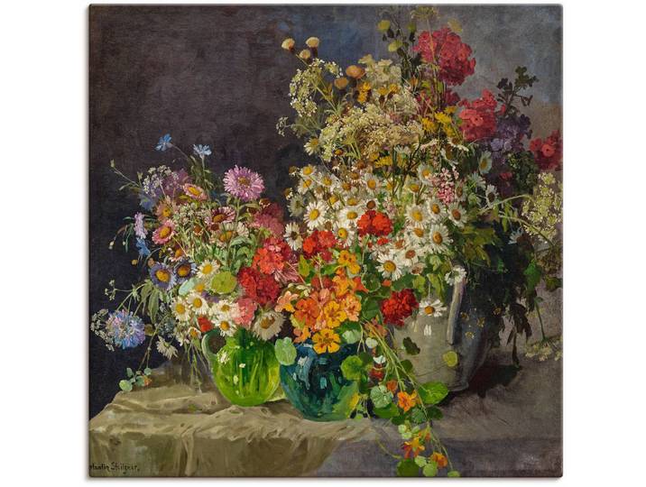 Leinwandbild ARTLAND Stillleben mit Wiesenblumen in Krügen. , beige (farbe bild(er): naturfarben), B:50cm H:50cm, Bilder, Leinwandbild, auf Holzrahmen gespannt