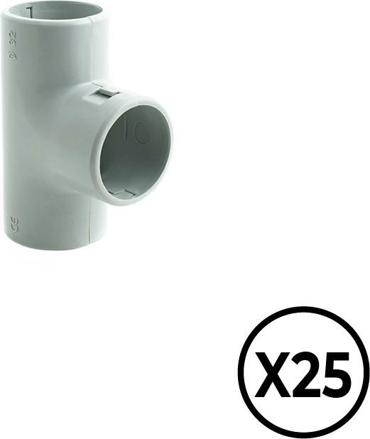 Tupersa Inspectie-T-stuk van PVC, diameter 25 mm, grijs, 25 stuks