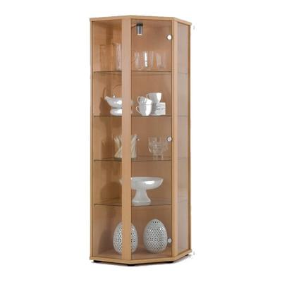 K-Möbel Eckvitrine in Buche Dekor (176x56,5x56,5 cm) mit 4 Glasböden & LED - Modellauto Vitrine Buche - Vitrinenschrank Buche - Sammlervitrine
