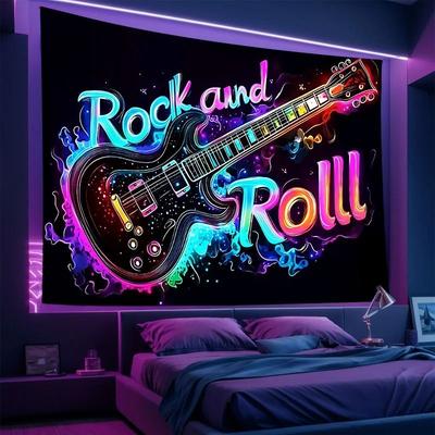 Uplift Essentials Neon Electric Guitar Rock Theme Tapestry 5.9 X 7.7 Ft (180 X 235 Cm)