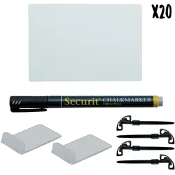 Securit® 20er-Set Tischtafeln "Tags" A7 - Weiß - Schwarzer Kreidestift und Zubehör inklusive