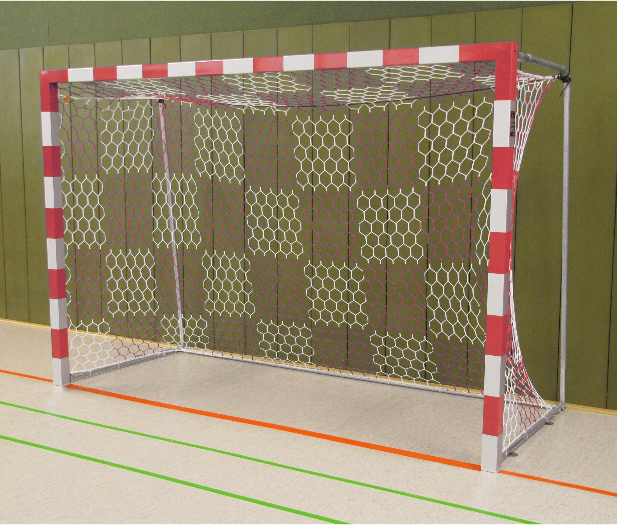 Sport-Thieme Handballtor frei stehend, 3x2 m, Rot-Silber, Verschraubte Eckverbindungen
