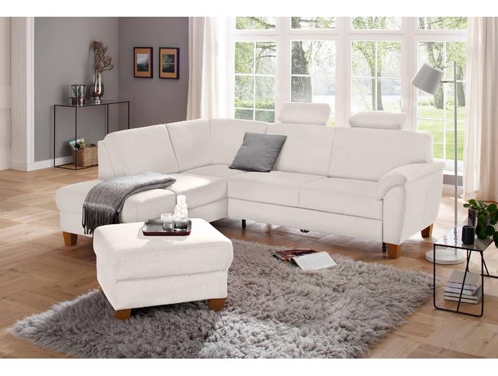Ecksofa, Beige, 250x201 cm, Struktur & Mikrofasern, Mit Bettfunktion & Stauraum, Klassisch, Home-affaire
