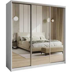 SCHWEBETÜRENSCHRANK RIEN 200/205/60 cm 3-türig mit Spiegel Weiß