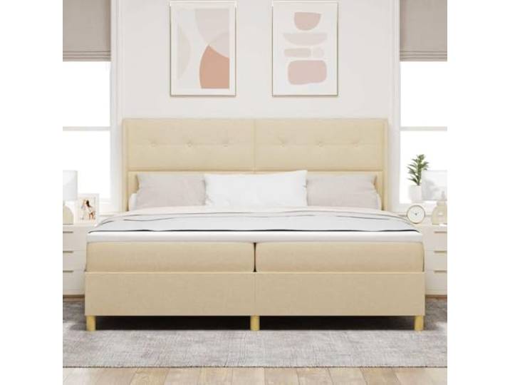 KTHLBRH Boxspringbett creme 200 x 200 cm mit Kopfteil Verstellbares Kopfteil, mittlere Matratze, goldene Beine, Engineered Holz