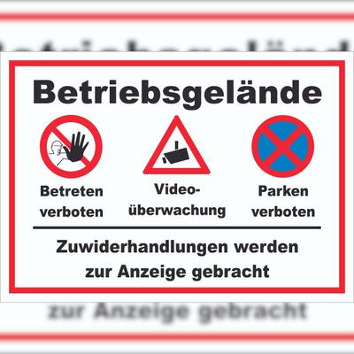 HB-Druck Schild Betriebsgelände Betreten Video Parken A1 (594x841mm)