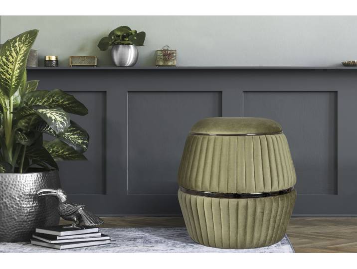 Sitzhocker, Samtvelours, Grün/Graphit, 51,5×53 cm, Komfortabel & Pflegeleicht, Kayoom