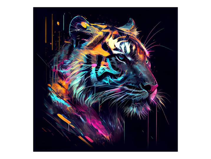 Tableau verre Colorful Tiger Head Matériau : Verre Motif : Animal Motif : Animal Type de verre : Verre clair Mauve/Marron/Noir 20 x 20cm