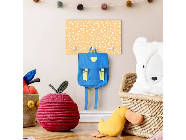 Patère enfants Petits points 40 x 25 x 1cm Blanc/Orange/Jaune