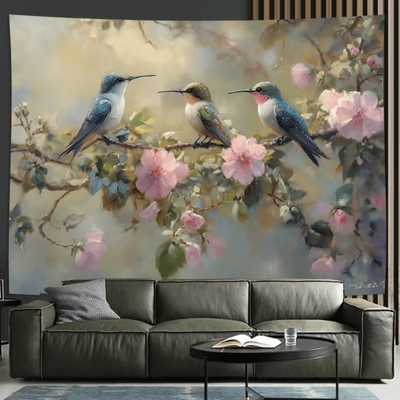 Inspire Curations Vibrant Hummingbird Floral Wall Tapestry Elegant Feathered Nature Art For Home Decor lf 5130162gt 180x230cm