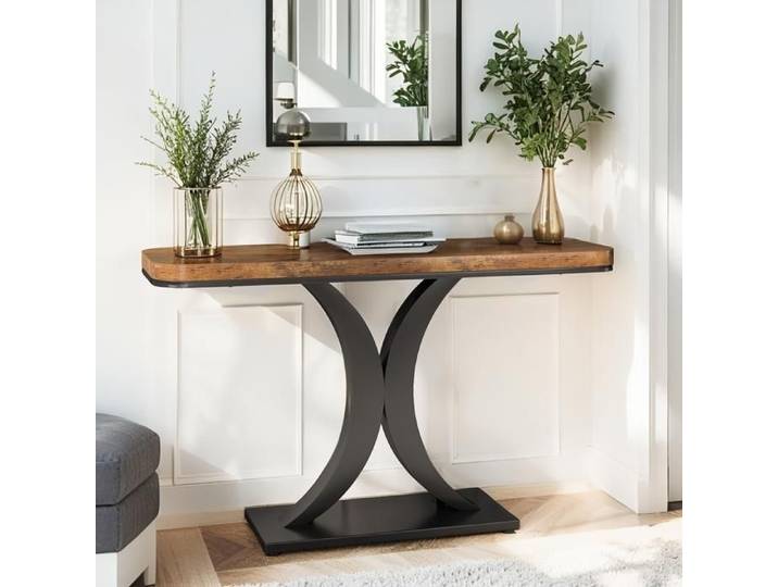 Table Console Table de Hall d'entrée étroite 100×29.5×82.5 cm avec Base géométrique Table d'appoint pour Salon entrée