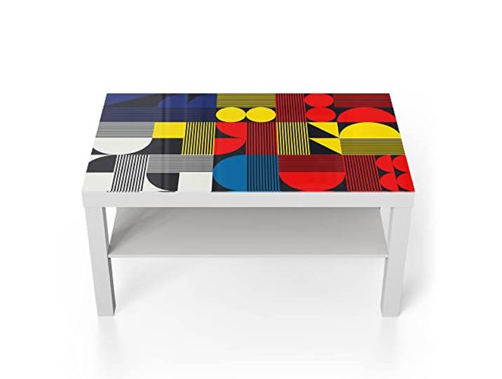 DEQORI Glastisch weiß groß 90x50 cm Motiv Geometrische Abstraktion ausgefallener Beistelltisch aus Glas Hochglanz Couchtisch fürs Wohnzimmer moderner Couch Tisch mit Design