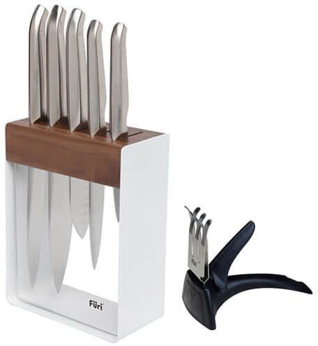 Furi Knives Furi Pro 7 Piece White Knife Block Set With Diamond Sharpener