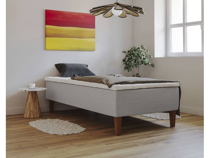 Boxspringbett, 100% Polyester, Grau, 141×201 cm, Mit Taschen-Federkernunterbox, Klassisch, Home Affaire