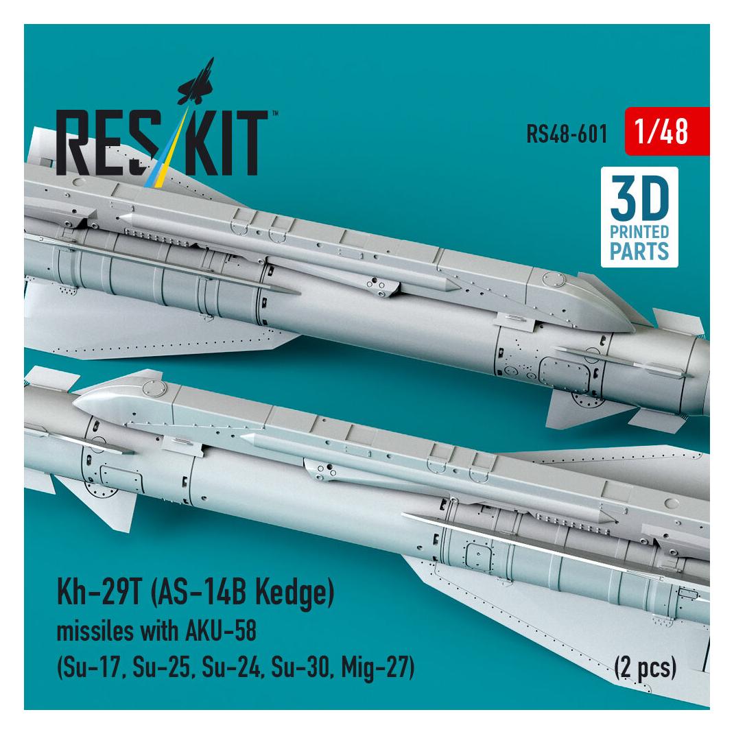 ResKit Kh-29T (AS-14B Kedge) missiles with AKU-58 (2 pcs) (Su-17, Su-25, Su-24, Su-30, Mig-27) (3D Printed) (RS48-0601)