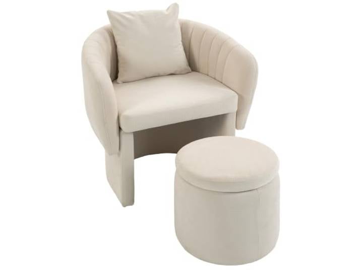HOMCOM Relaxsessel mit Hocker Loungesessel mit Geschwungene Rückenlehne Armlehnen, Nordischer Chenille Gepolstert Sessel Lesesessel für Wohnzimmer, Schlafzimmer, Beige