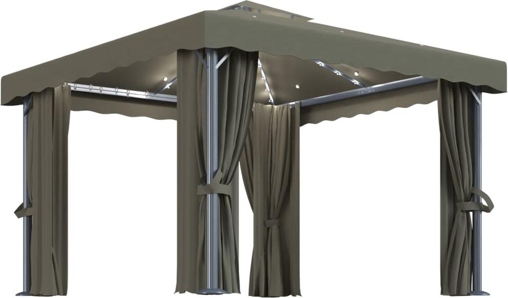 vidaXL Pavillon mit Vorhängen & LED-Lichterkette 3x3 m Taupe