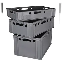 BURI Fleischkisten Kisten Eurobox lebensmittelecht - HDPE Metzgerkiste Box Lagerkiste E3 grau 2 Stück