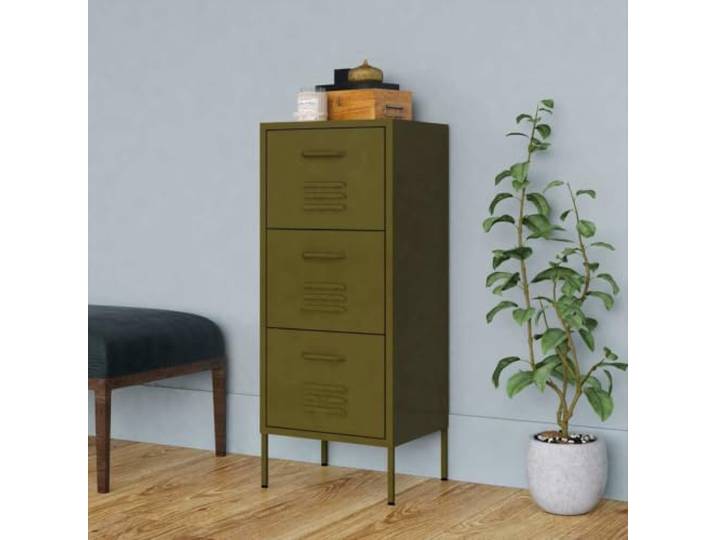 HPUYRFG Beistellschrank Olivgrün Stahl 42,5x35x101,5 cm mit Schubladen Stahl, Kugellagerung, Stellfüße höhenverstellbar, Schubladen voll ausziehbar, schlankes Design