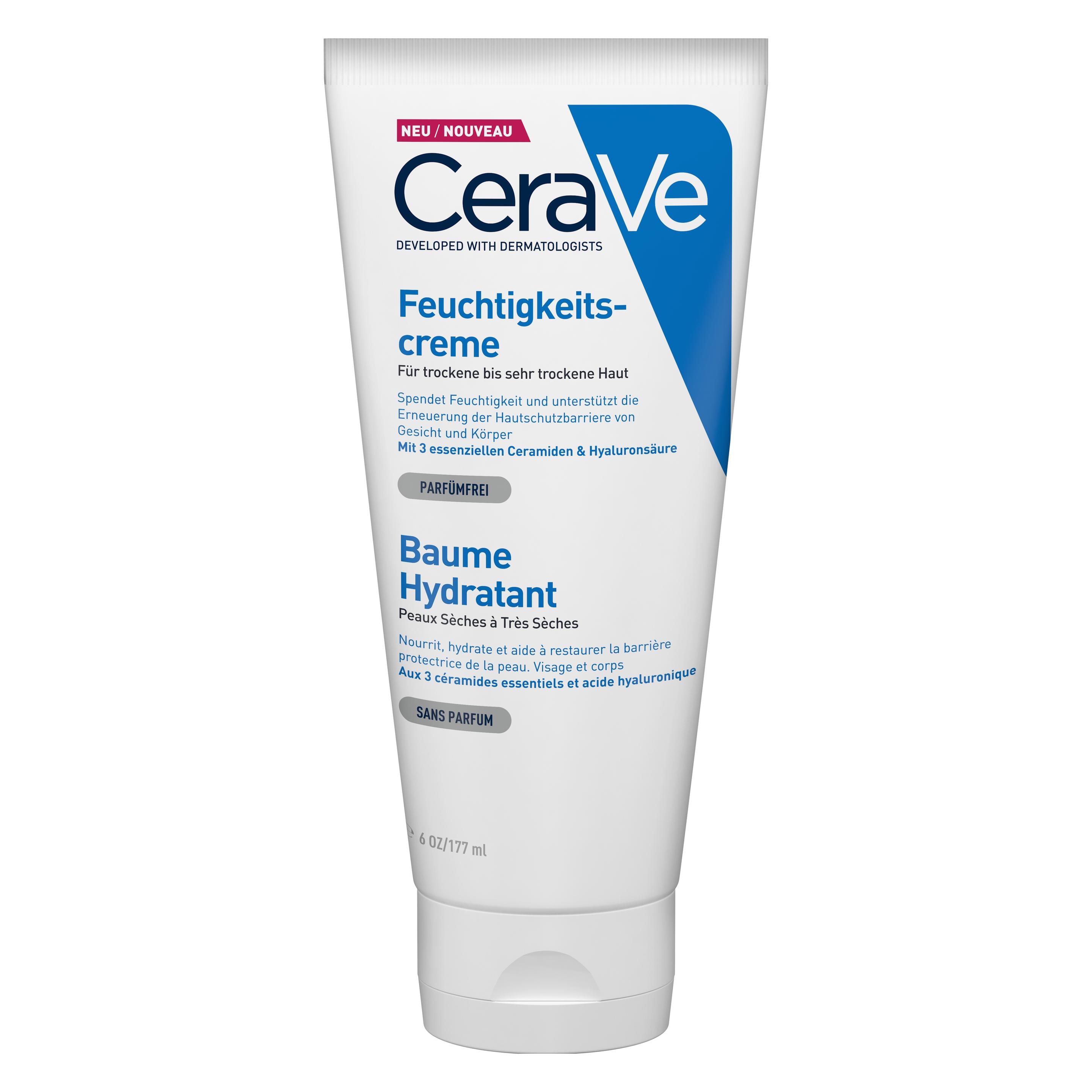 CeraVe Feuchtigkeitscreme: Reichhaltige Creme für trockene bis sehr trockene Haut für Gesicht und Körper (Körpercreme, 177 ml) (044060)