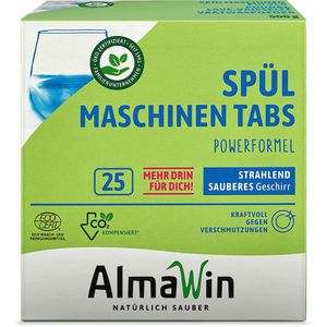 AlmaWin Spülmaschinentabs Konzentrat, Powerformel, biologisch abbaubar, vegan, kraftvolle Reinigung, 25 Tabs