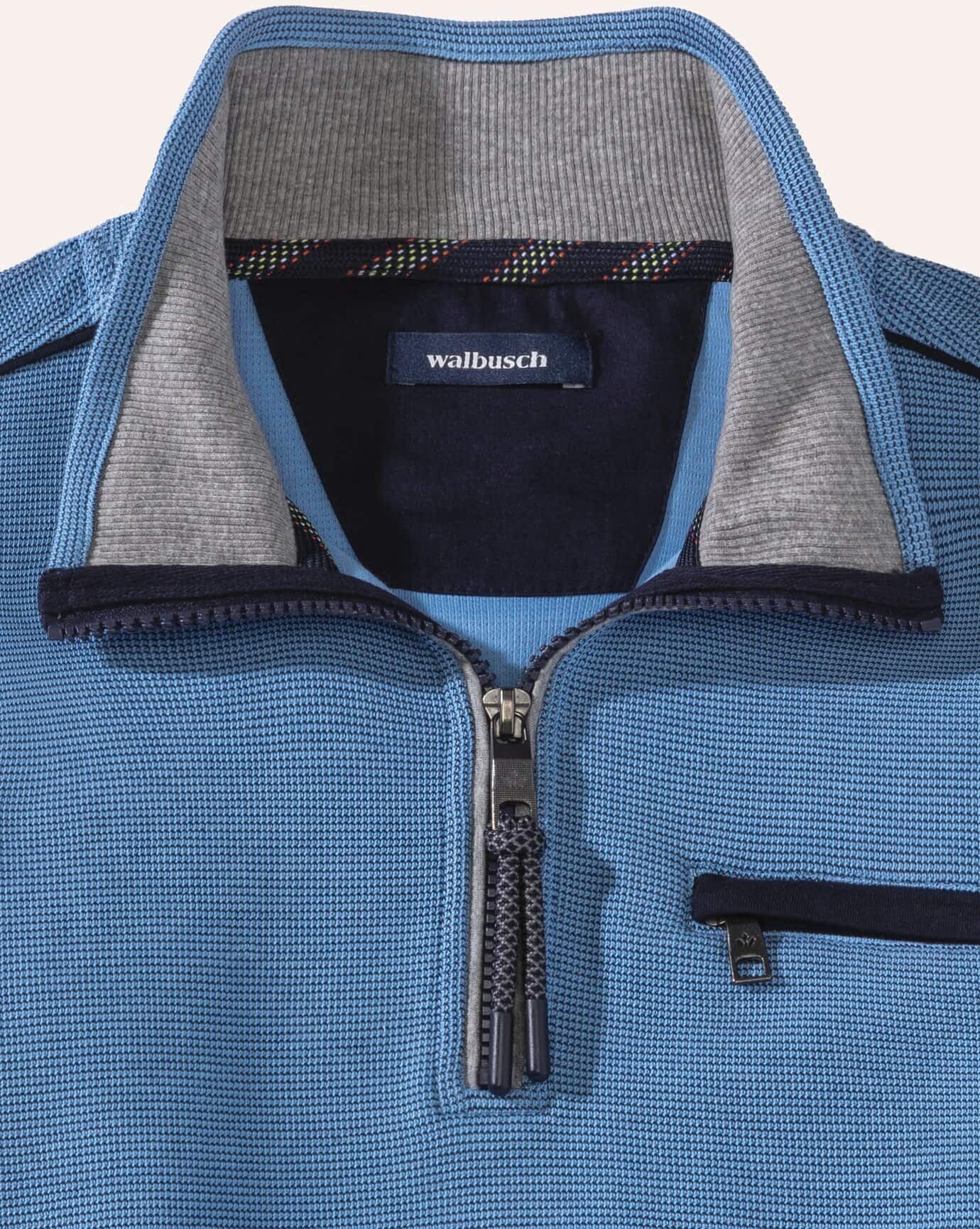 Walbusch Easycare Struktur-Troyer Bicolor, , Farbe Blau, 48, atmungsaktiver Baumwollmix pflegeleicht Herren