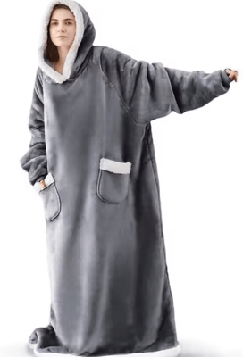 Inspire Curations Extra Long Plush Wearable Hoodie Blanket grey 180cm