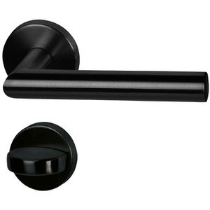 Lockzz Drückergarnitur Würzburg II, schwarz, Edelstahl matt, mit Rosetten, für Bad-/WC-Tür