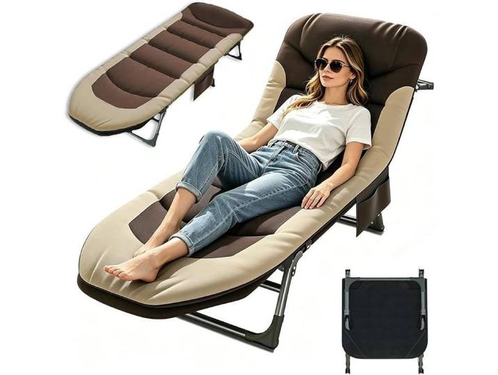 Chaise Longue Jardin Exterieur Transat Jardin Exterieur avec 6 Dossiers Réglables Chaise Longue Pliable avec Poche (Marron)