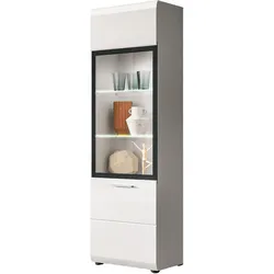 VITRINE weiß Hochglanz 45 x 160 cm, Vitrinenschrank mit 6 Fächern