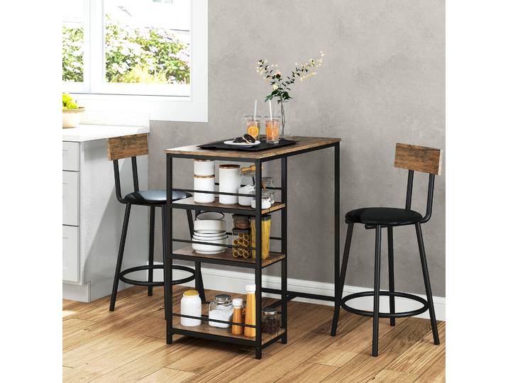 HOMCOM Ensemble Bar 3 Pièces Table et 2 Chaises MDF Métal Noir