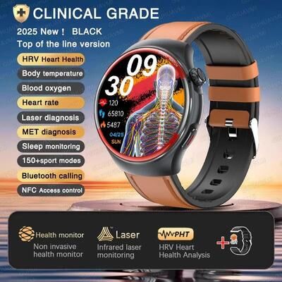 Inspired Finds CENRR 2025 Smart Health Watch With Blood Pressure Heart Rate Sleep Monitor And Bluetooth Call brown Leather