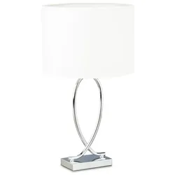 Relaxdays Tischlampe silber mit Schirm Weiß,Silber