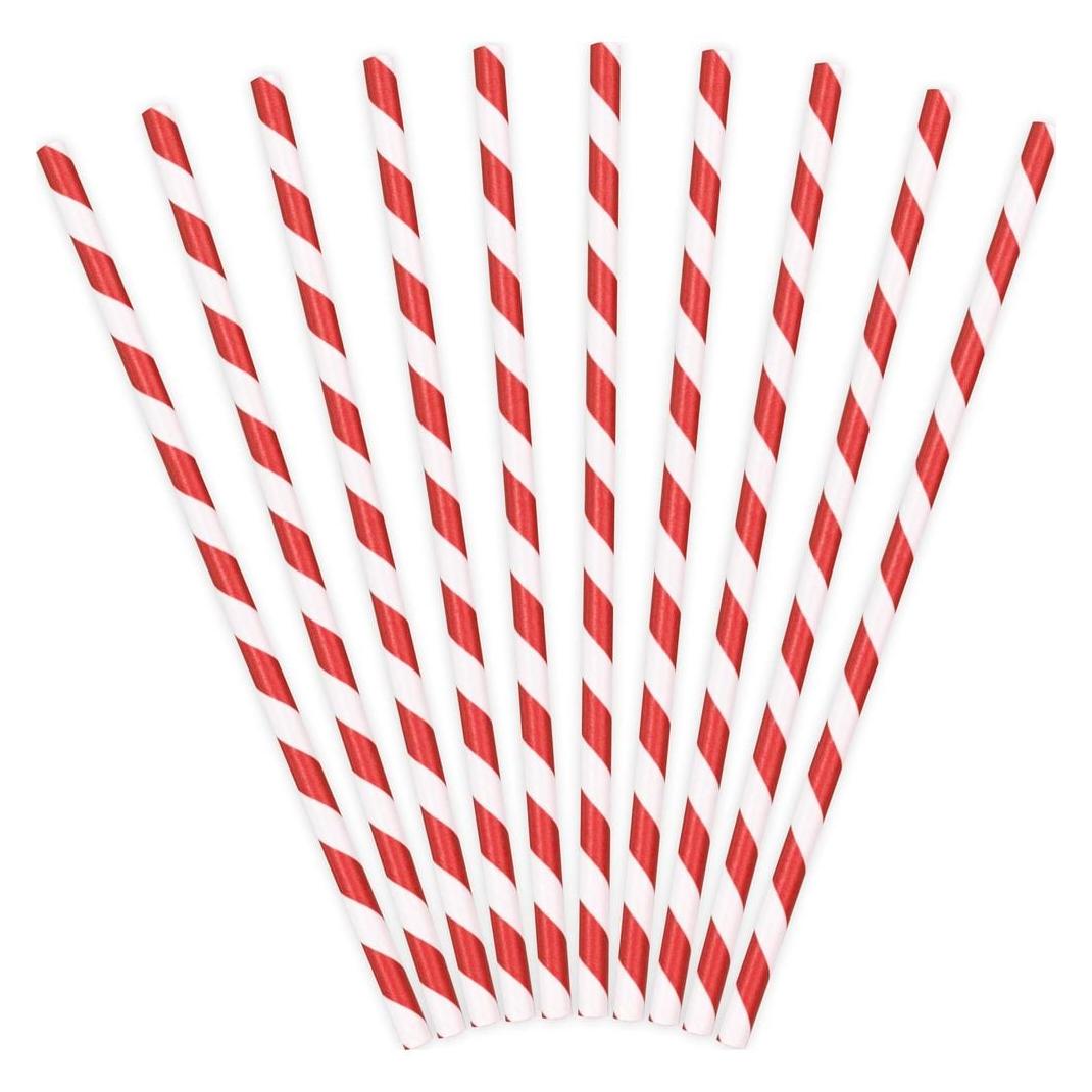 Partydeco Rot-weiss gestreifter Papierstrohhalm (10x) (PDSPP1007)